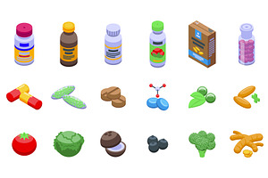 Dietary supplements icons set, an Object Illustration by Ylivdesign