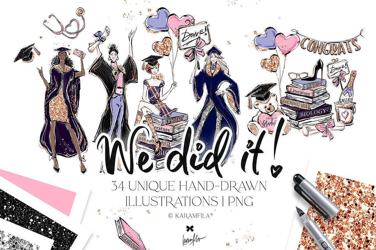 Graduation Clipart Fashion Girls PNG, an Education Illustration by KaramfilaS (Photo 1 of 6)