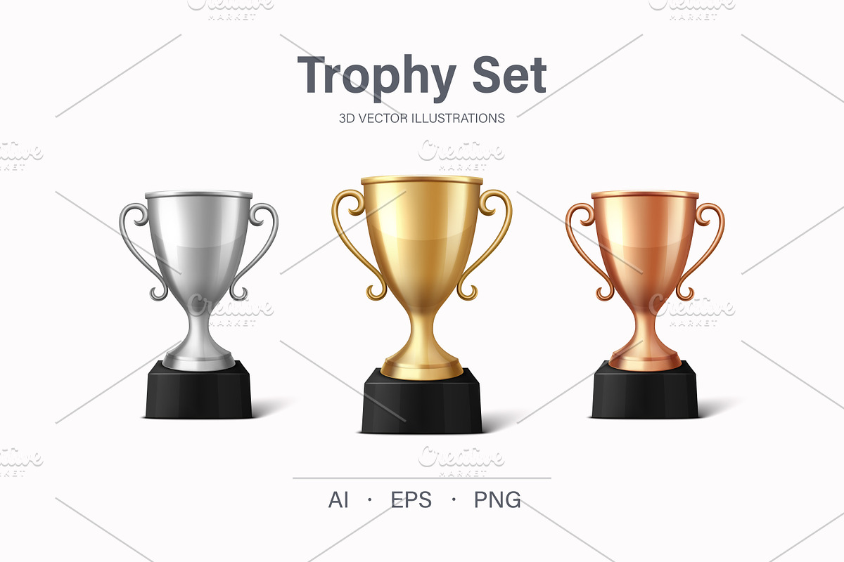3D Trophy Cup Set, a Graphic by Gomolach (Photo 1 of 3)