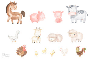 FARM ANIMALS. Watercolor