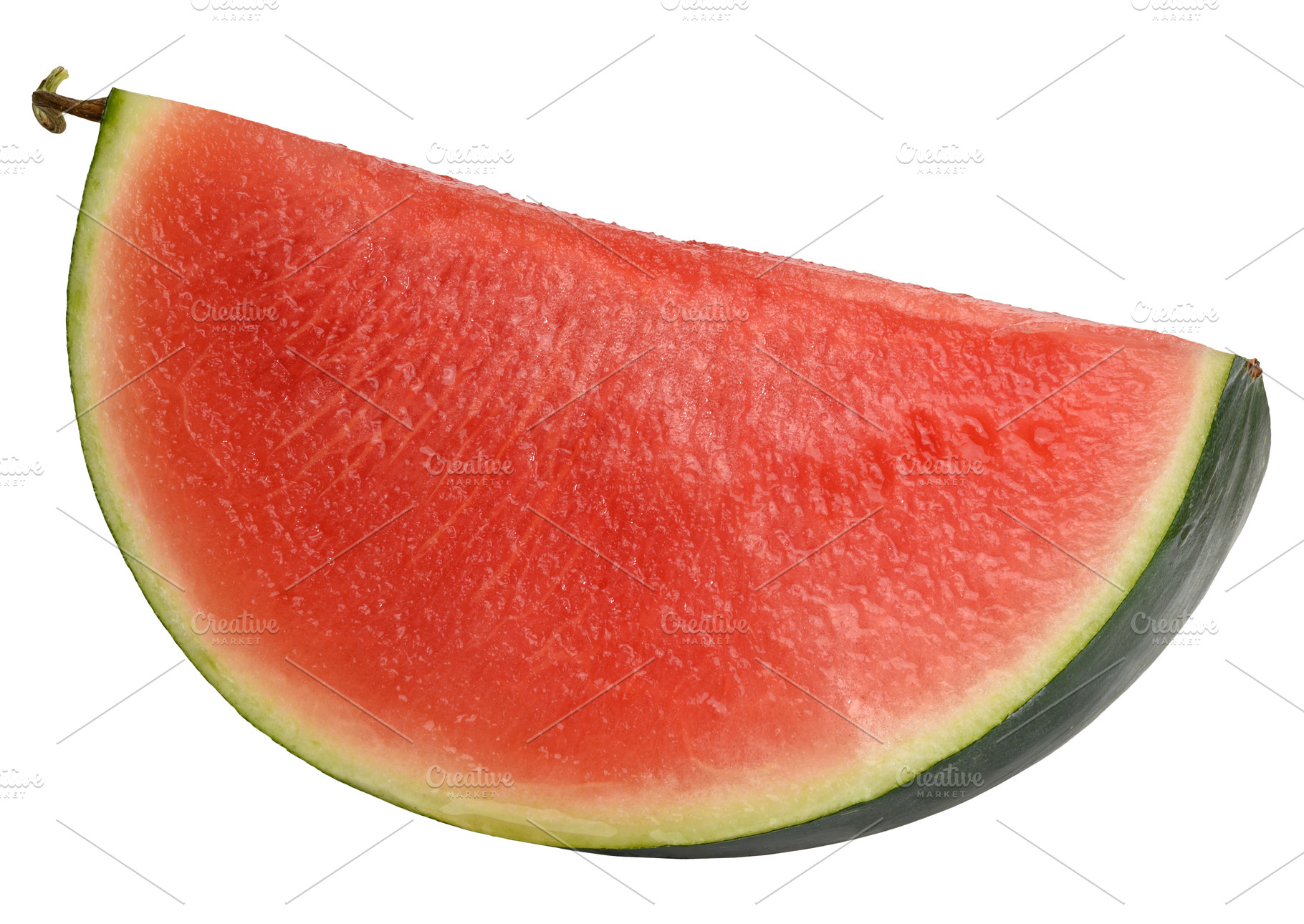 A juicy ripe watermelon slice with bright red flesh and dark rin, a Food & Drink Photo by ndanko