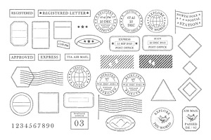 Blank postage rubber stamps. Mockup, an Illustration by Zimages