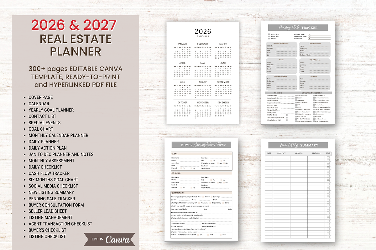 2026-27 Real Estate Planner Template, a Print Template by G DigiShop (Photo 1 of 2)