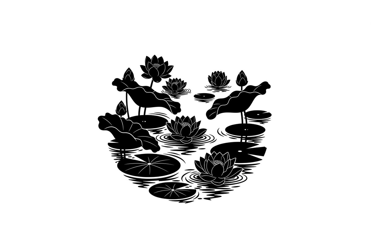 Lotus Pond Silhouette SVG Bundle, an Illustration by yasushie (Photo 3 of 31)