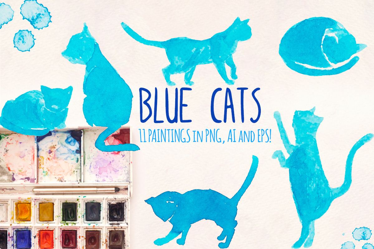 Blue Cat Silhouette Watercolors, an Animal Illustration by Violet LeBeaux (Photo 2 of 3)