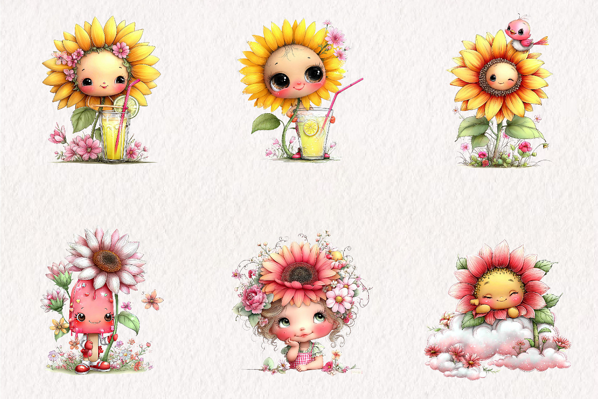 Whimsical Sunflower Summer Clipart, an Illustration by CreationArt (Photo 5 of 7)