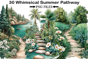 Whimsical Summer Pathway Clipart, an Illustration by Black Bird Studio