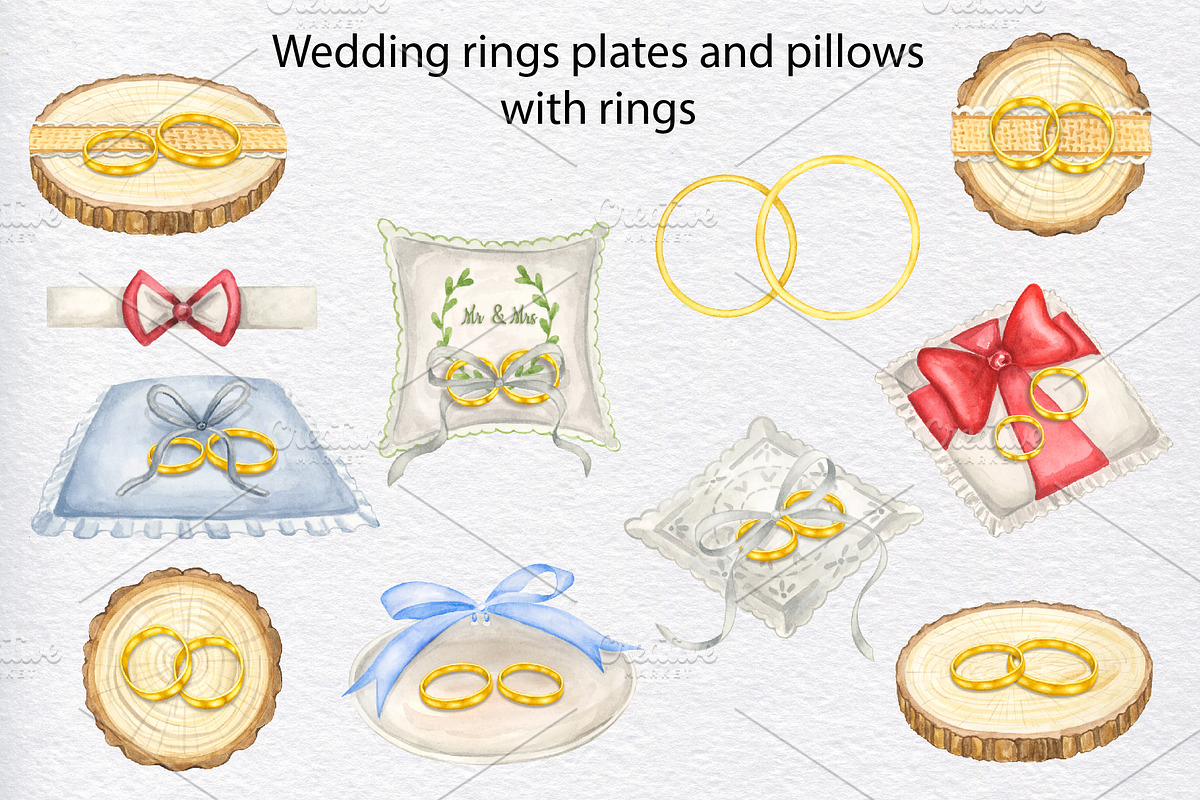Wedding rings watercolor clipart, an Object Illustration by KathrineWatercolor (Photo 5 of 10)