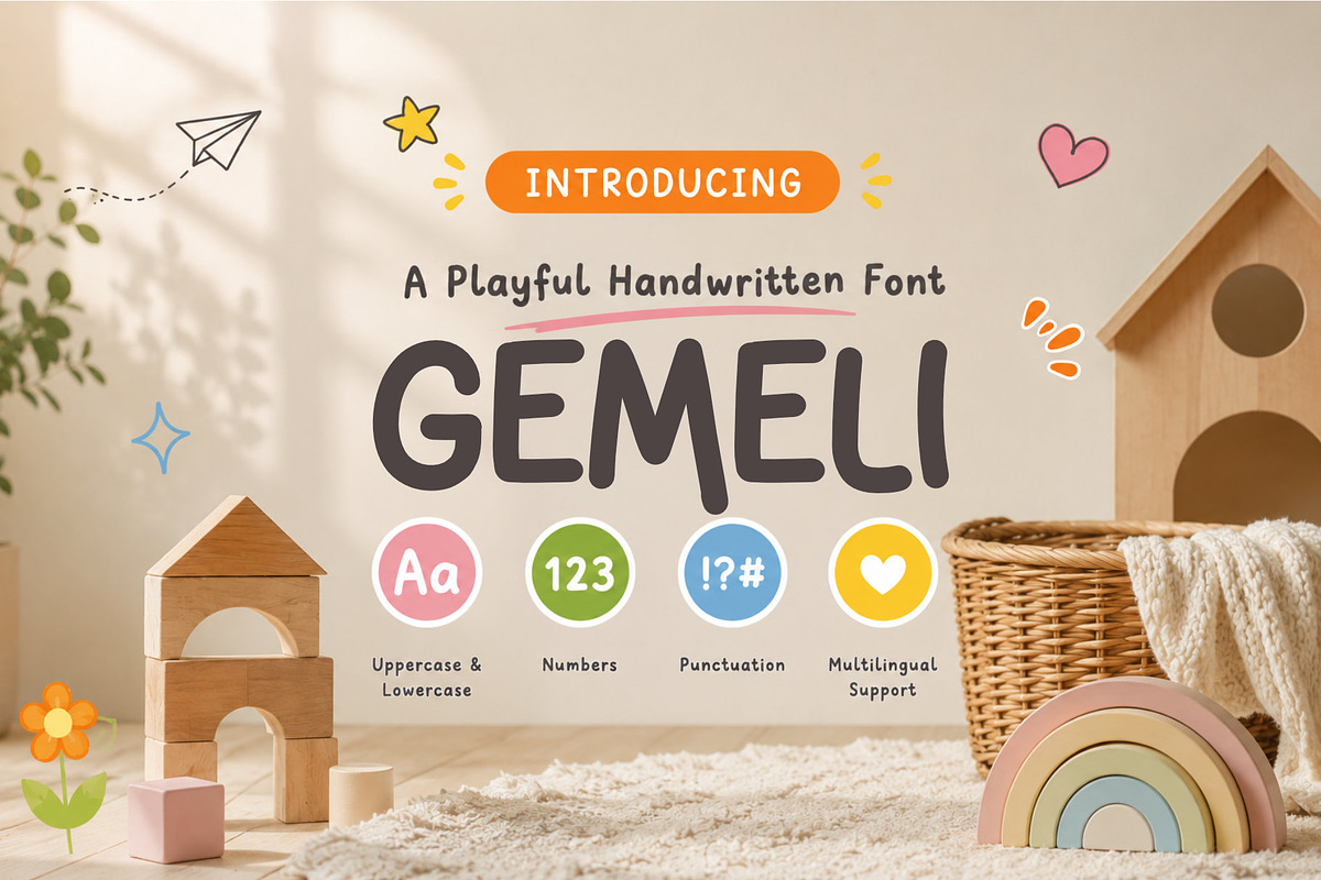 Gemeli - sticky playful font, a Handwritten Font by WAP (Photo 1 of 5)