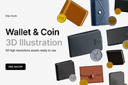 Wallet & Coin 3D Icon Set, an Object 3D Model by Eklip Studio (Thumbnail 1 of 4)