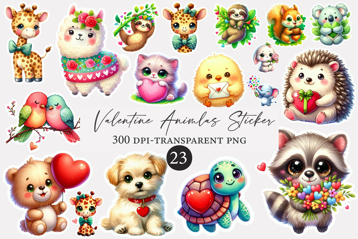 Valentine Animlas Sticker Clipart, an Illustration by Designworld (Photo 1 of 5)