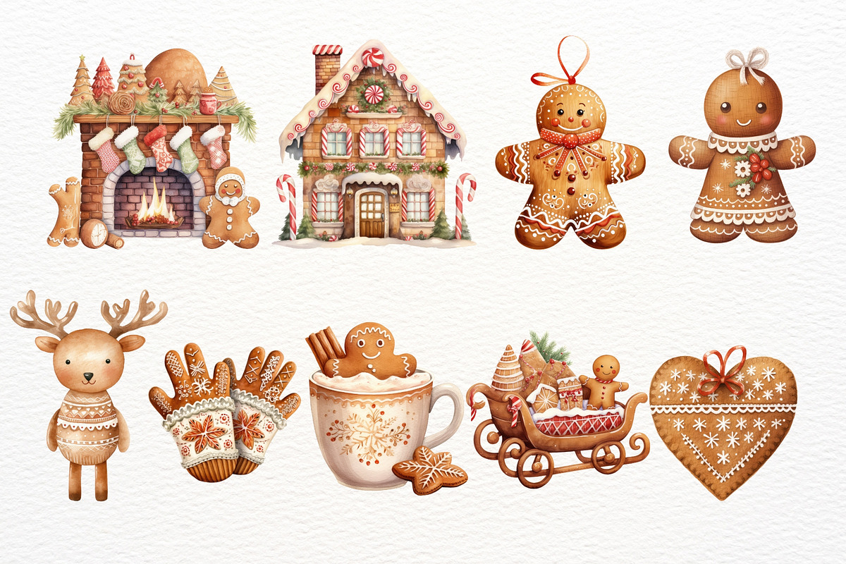 Christmas Gingerbread Watercolor PNG, a Seasonal Illustration by Maysa Art (Photo 4 of 6)