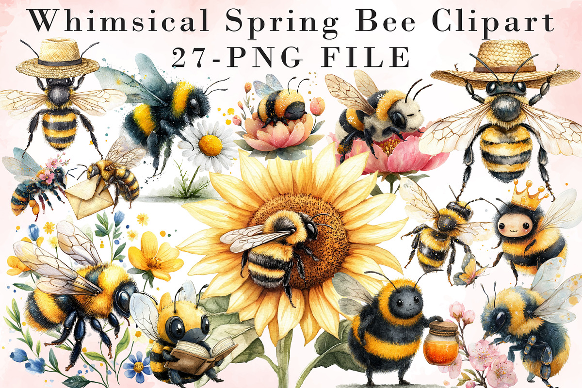 Whimsical Spring Bee Clipart, an Illustration by Libby Wishes (Photo 1 of 6)