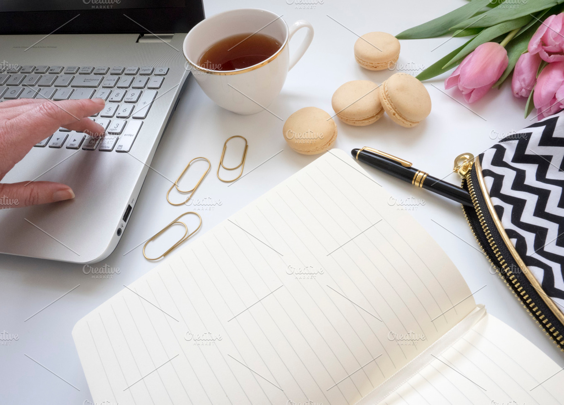 Modern styled desk mock up stock photo containing flat lay and modern, a Business Photo by Imagefountain Photos