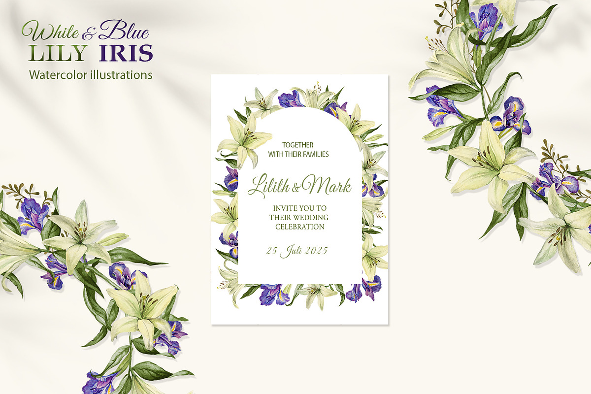 White Lily and Blue Iris set, a Decorative Illustration by L- design studio (Photo 2 of 9)