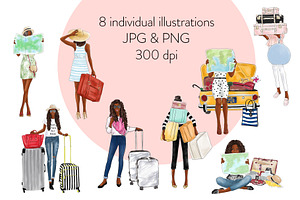 Travel Girls - Dark Skin Clipart