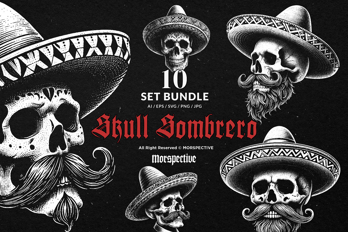 10 Bundle Dark Art Skull Sombrero, an Illustration by Morspective (Photo 1 of 7)