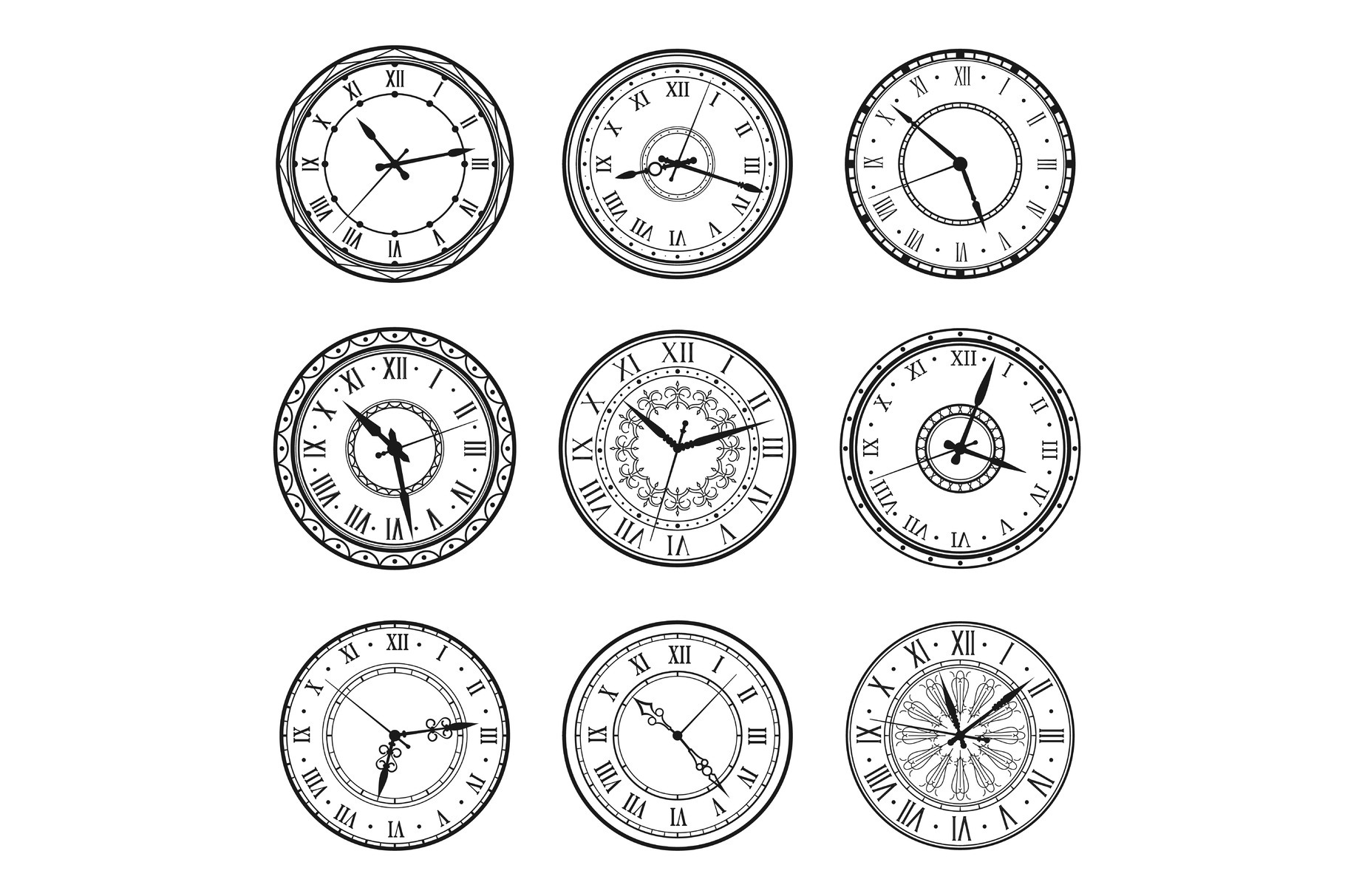 Vintage clock faces, vector, a Decorative Illustration by Buch&Bee