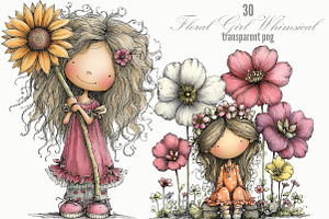 Floral Girl Whimsical Clipart, a Person Illustration by Designking