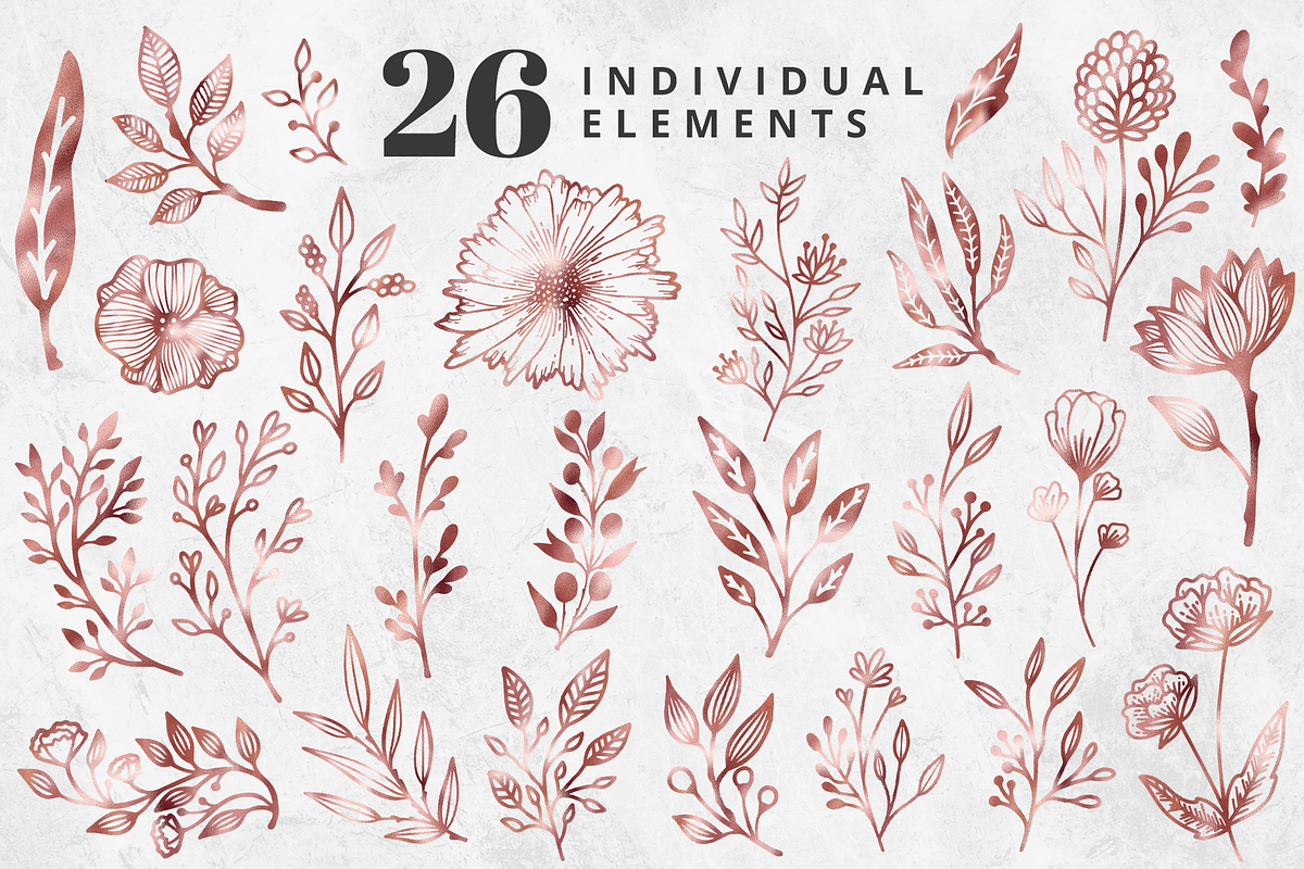 Silver Foil Floral Clipart Set, an Illustration by Brandi Lea Designs (Photo 2 of 6)