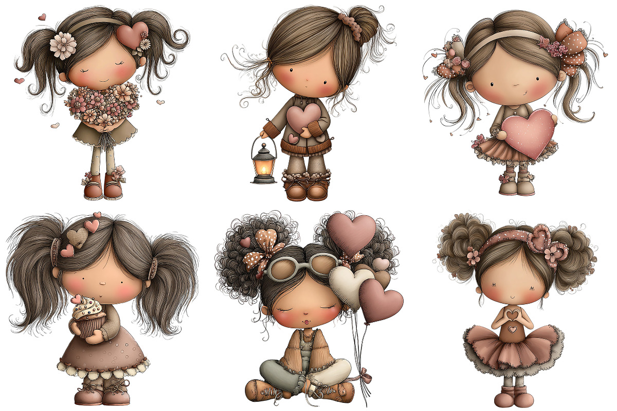 Whimsical Valentine Girl Clipart, an Illustration by Craft Nest (Photo 7 of 9)