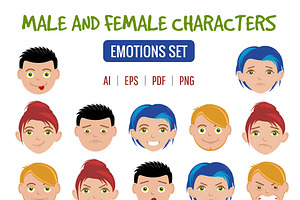 Cartoon People Emotion Set