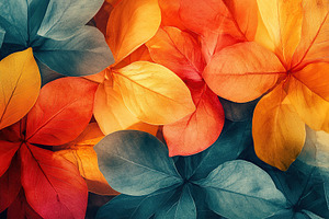 Colorful autumn leaves display vibrant hues of orange, yellow, and red in a nat, a Nature Photo by AlyaAnd
