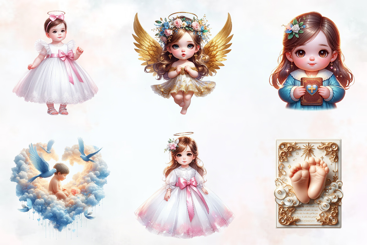 Baby Girl Baptism Watercolor Clipart, an Illustration by RobertsArt (Photo 2 of 7)