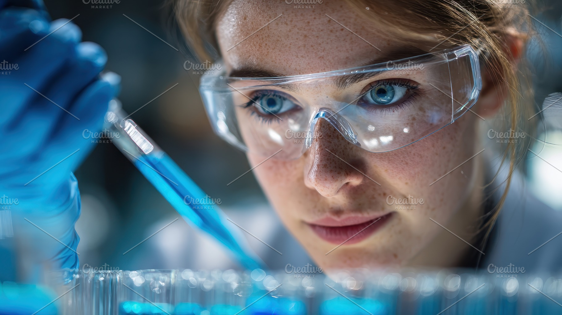 Female Scientist Working in Lab Usin, a Photo by Pixeness Studio
