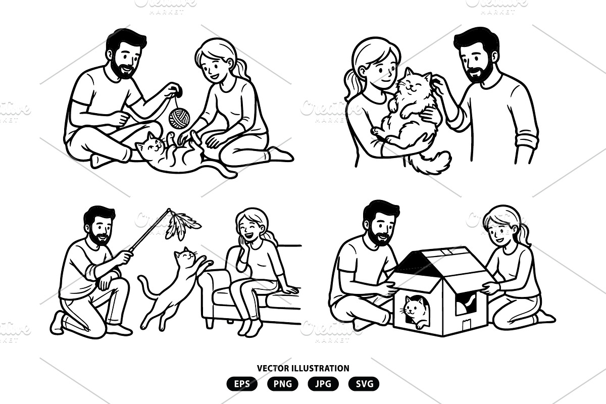 Men and women playing with their cat, a Person Illustration by Vectorlina (Photo 2 of 3)