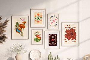 6 Floral Illustrations Art Posters