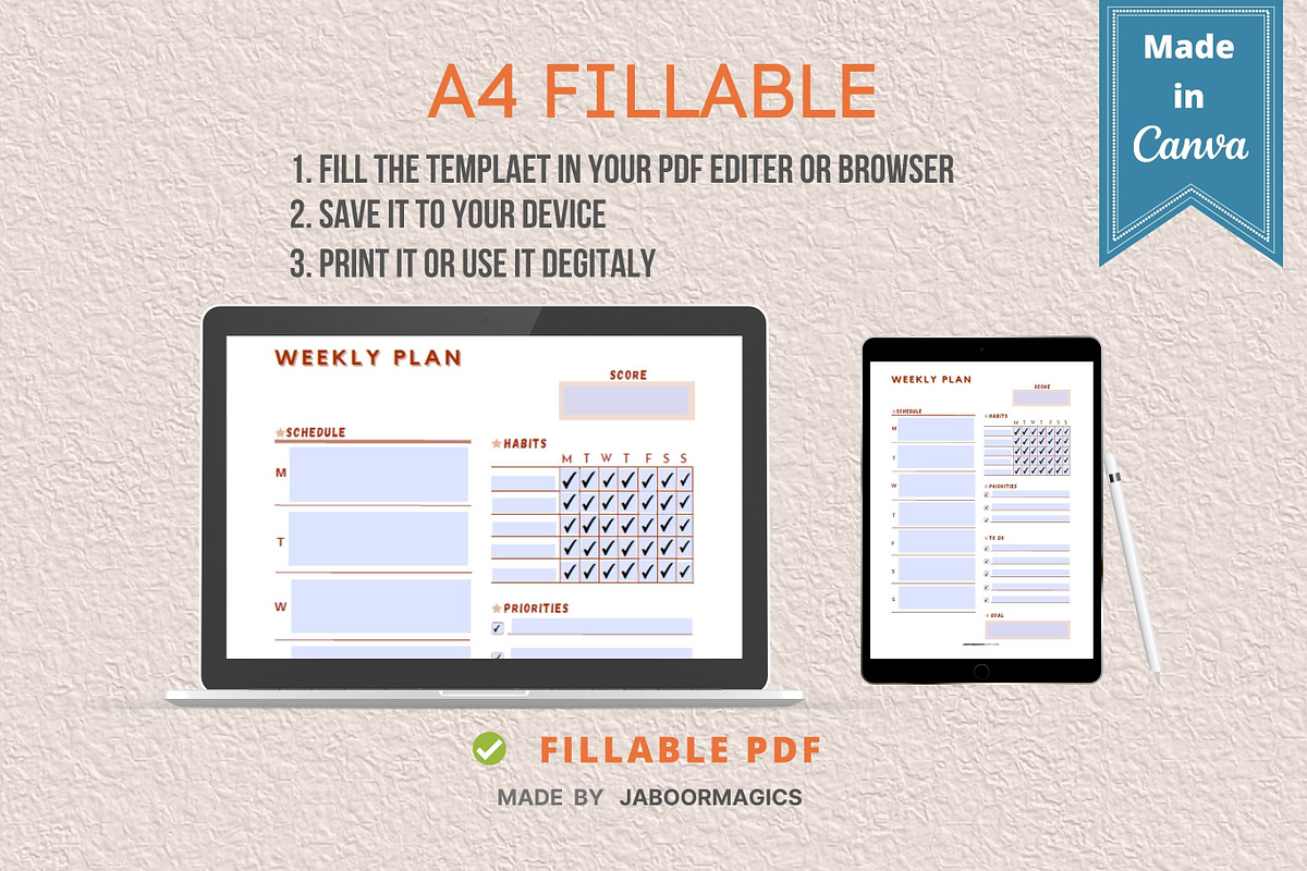 Weekly Planner Template, Canva, a Templates & Theme by Jaboor Magics (Photo 3 of 4)