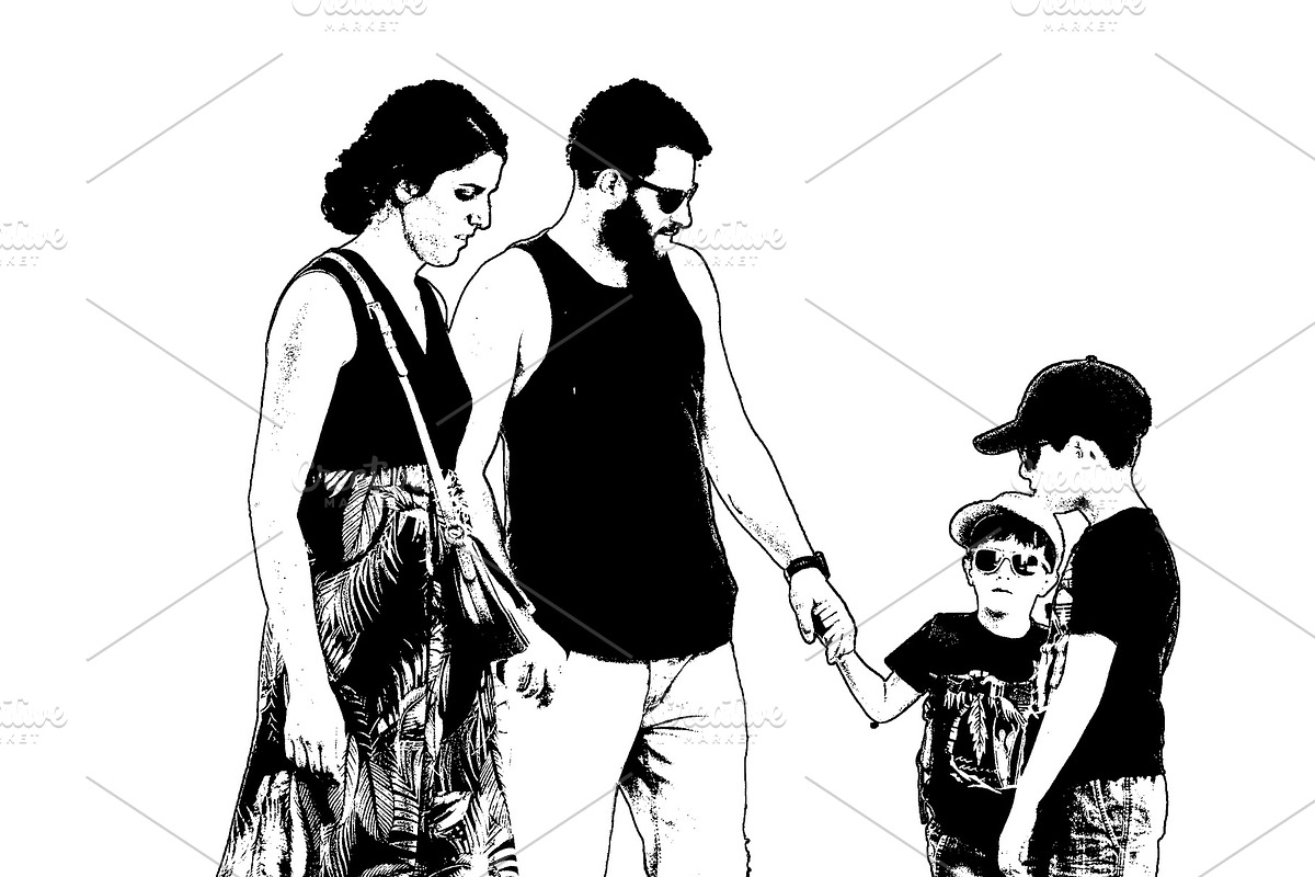 Young parents with children stencil isolated graphic, a Person Illustration by DanFLCreativo