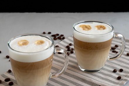 Homemade Latte Macchiato in Glasses, side view., a Food & Drink Photo by LiudmylaChuhunova