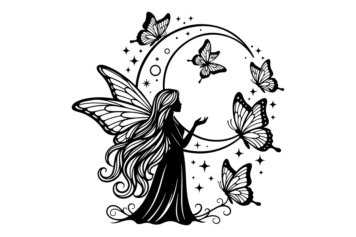 Fairy Moon Butterfly Silhouette, an Object Illustration by Gaye Art (Photo 21 of 31)