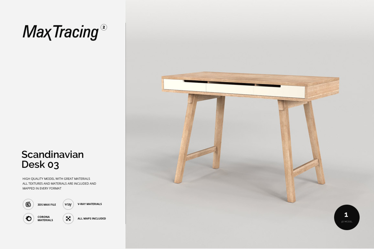 Scandinavian Desk 03, a Furniture 3D Model by maxtracing2 (Photo 1 of 11)