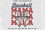 Baseball Mama Embroidery File Bow, an Illustration by Moss Rose (Thumbnail 1 of 3)
