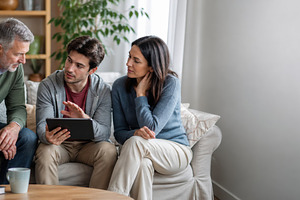 Three people discussing technology i, a Photo by Dvoevnore photos