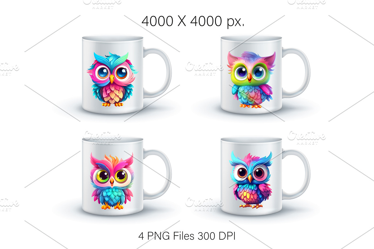 Cute rainbow owls. TShirt Sticker., an Animal Illustration by KENO Mascots (Photo 4 of 7)