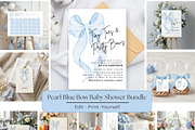 Pearl Blue Bow Baby Shower Bundle, an Invitation Template by Stellalunarts (Thumbnail 1 of 6)