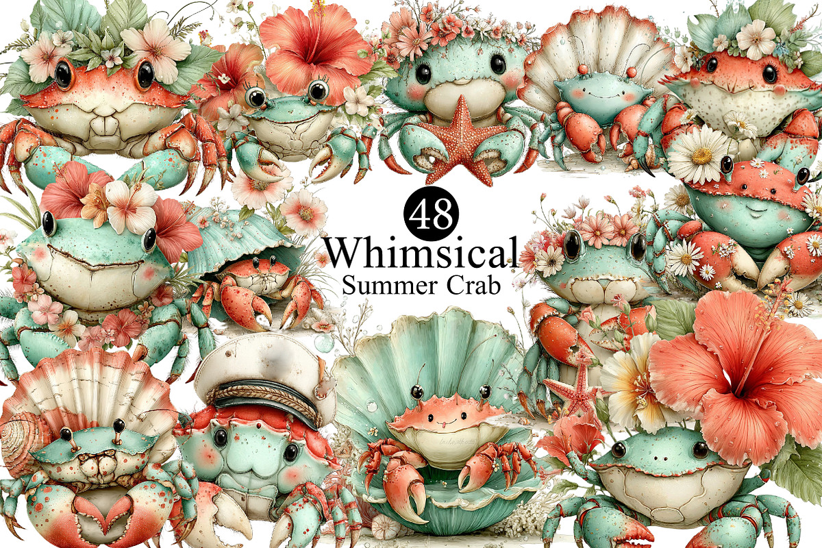 Whimsical Summer Crab Clipart, an Illustration by DreamArtGraphic (Photo 1 of 8)