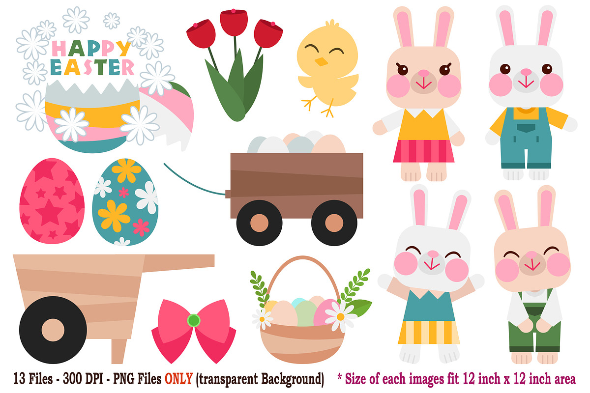 Happy Easter Digital Clipart, a Seasonal Illustration by Cozy Cat Design (Photo 1 of 3)
