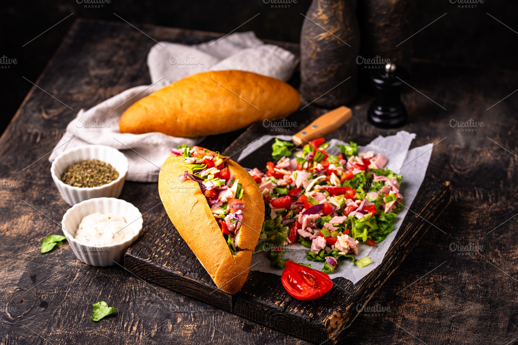 Chopped Italian sandwich, a Food & Drink Photo by Yulia Furman