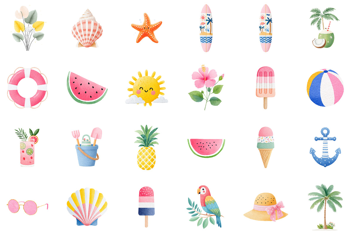 Summer Watercolor Clipart Set, an Illustration by Sublimation Artist (Photo 2 of 6)