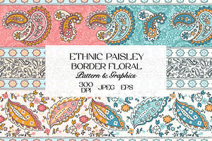 Ethnic Paisley Border Floral Pattern, a Pattern Graphic by StudioGlouna