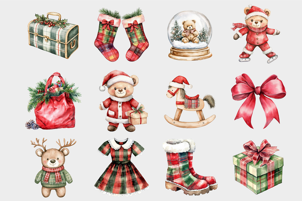Watercolor Christmas Teddy Bears Cli, a Seasonal Illustration by Design Market (Photo 4 of 5)