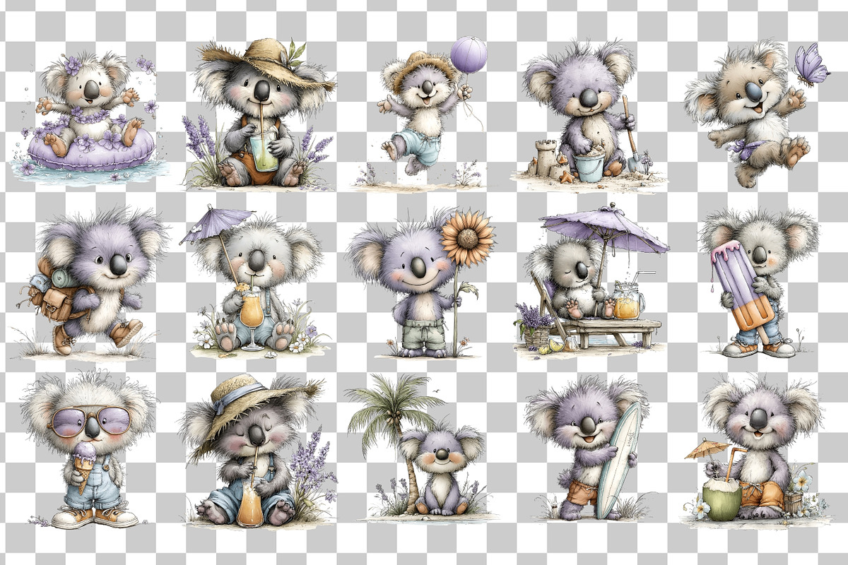 Summer Koala PNG Clipart Bundle, a Seasonal Illustration by Nicolle's Colorful Art (Photo 3 of 4)