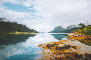 Norway landscape fjord and mountains featuring lake, norway, and landscape