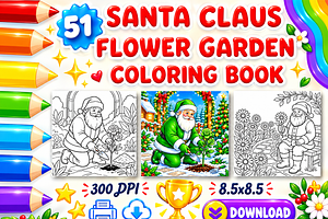 Santa Claus Flower Garden Coloring