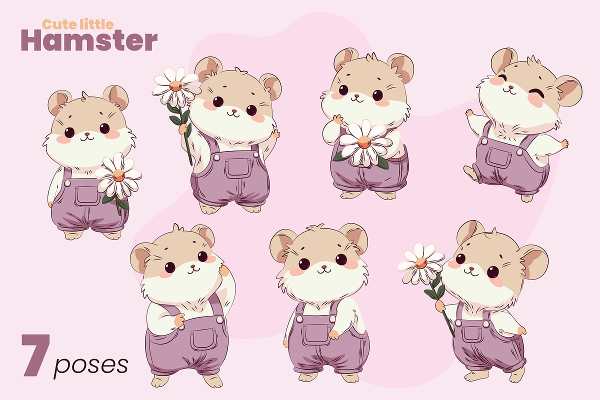 Little Hamster in purple overalls, an Animal Illustration by moja doodle (Photo 2 of 3)
